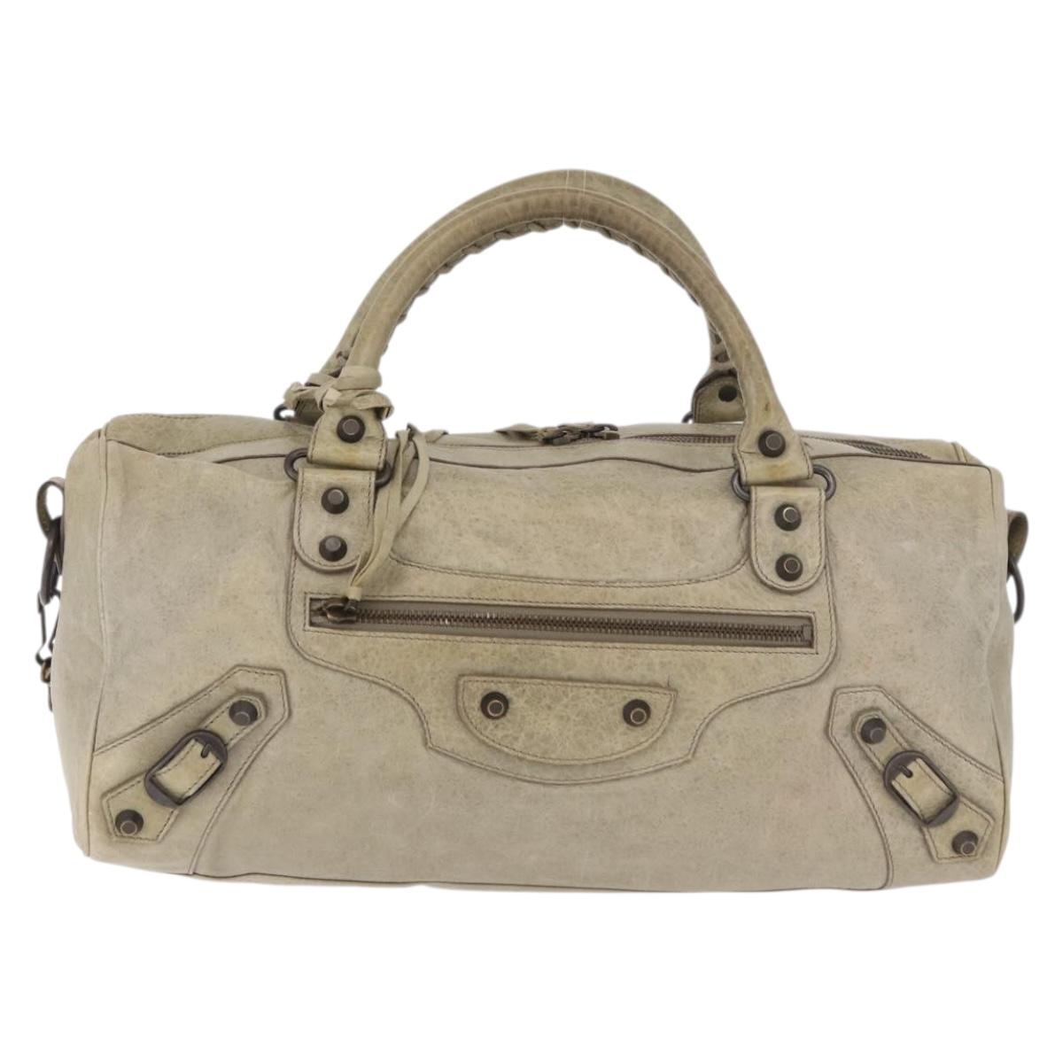 BALENCIAGA Tzigie Hand Bag Leather 2way Beige 128523 Auth 185359V