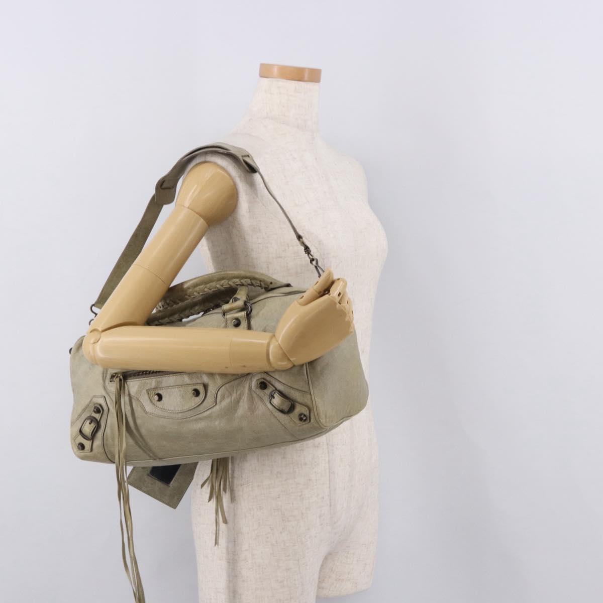 BALENCIAGA Tzigie Hand Bag Leather 2way Beige 128523 Auth 185359V