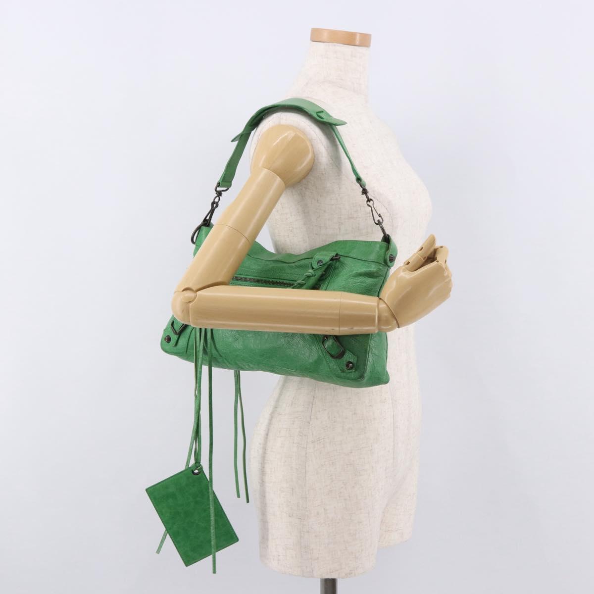 BALENCIAGA The City Hand Bag Leather 2way Green 103208 Auth 185361M