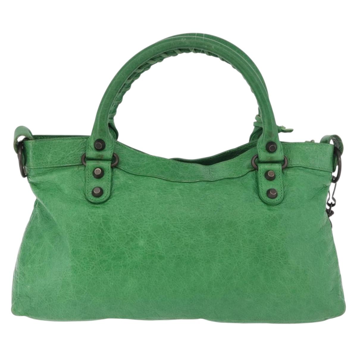 BALENCIAGA The City Hand Bag Leather 2way Green 103208 Auth 185361M