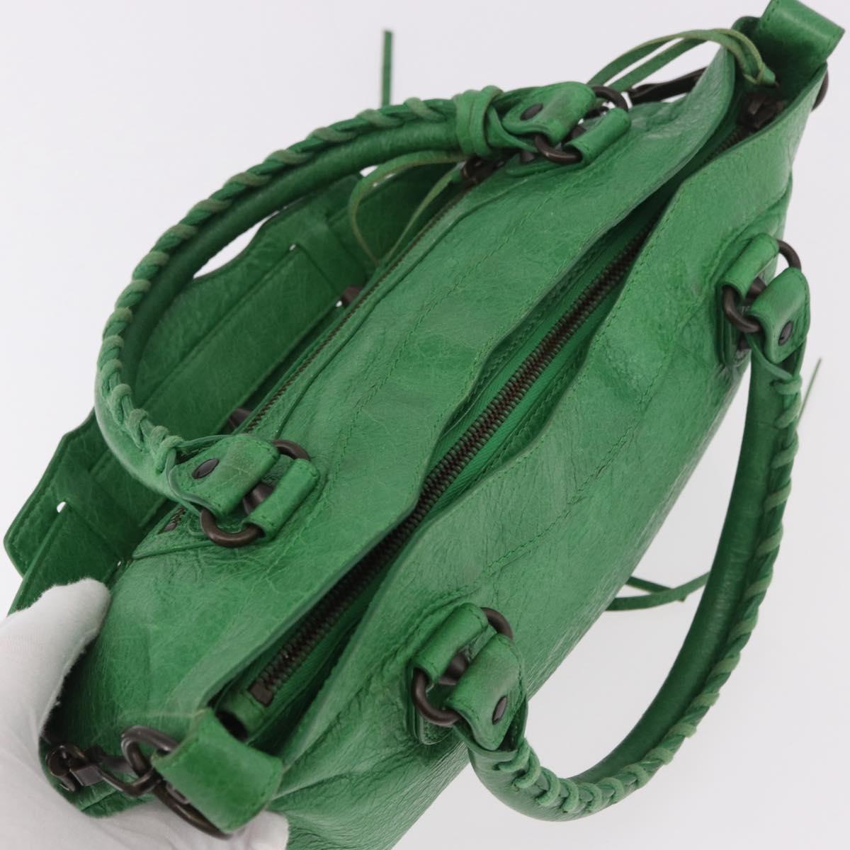 BALENCIAGA The City Hand Bag Leather 2way Green 103208 Auth 185361M