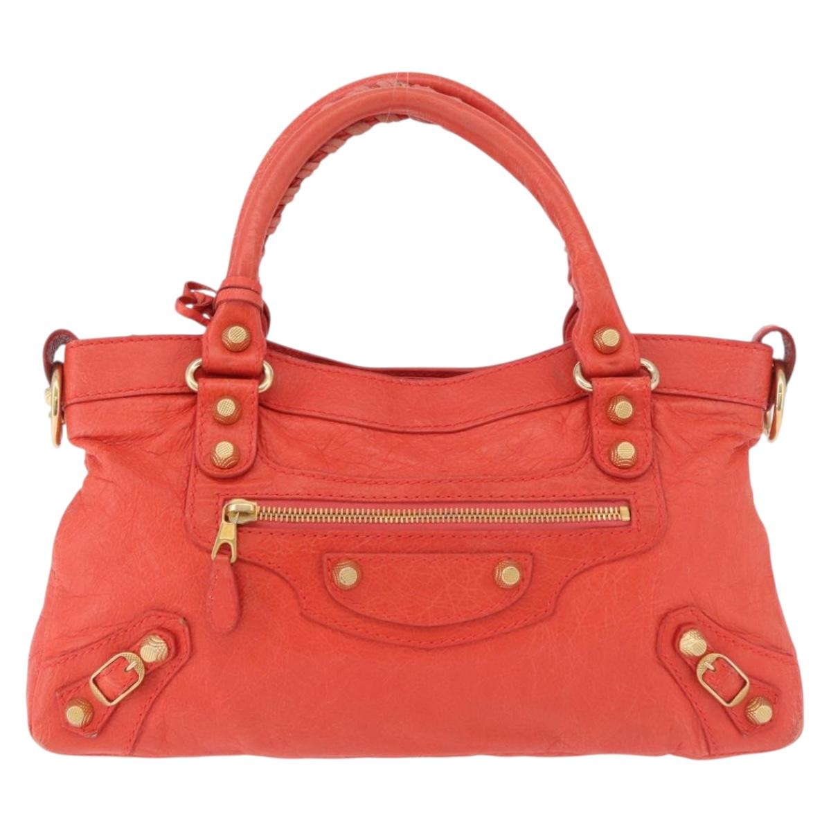 BALENCIAGA The First Hand Bag Leather 2way Orange Gold 285433 Auth 185363V