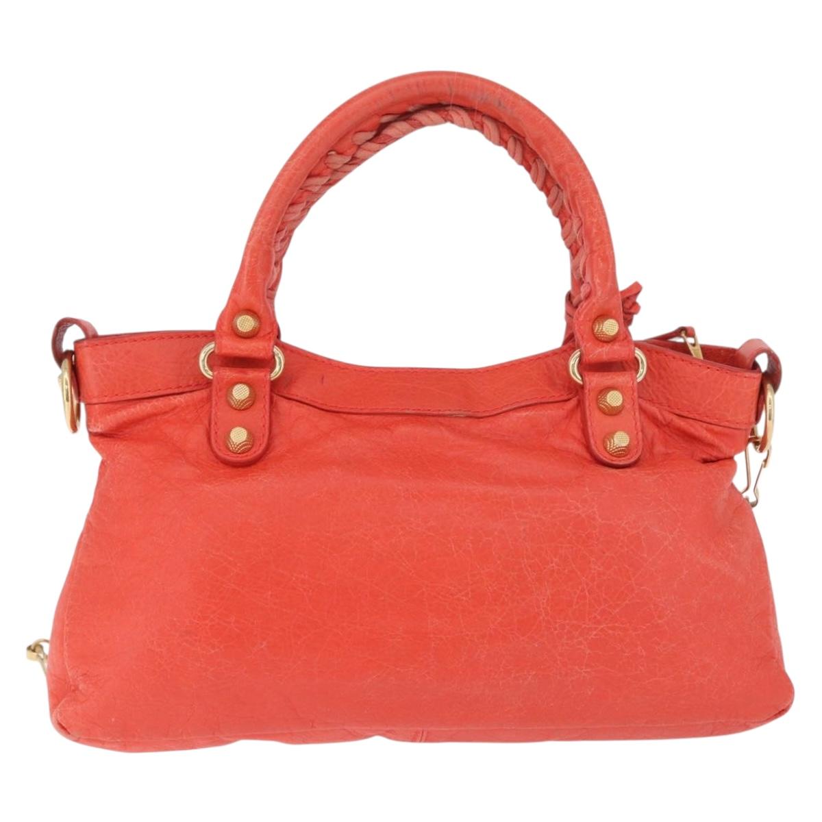 BALENCIAGA The First Hand Bag Leather 2way Orange Gold 285433 Auth 185363V