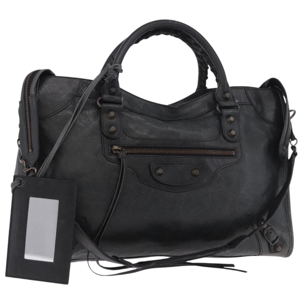 BALENCIAGA The City Hand Bag Leather 2way Black 115748 Auth 185364SAM