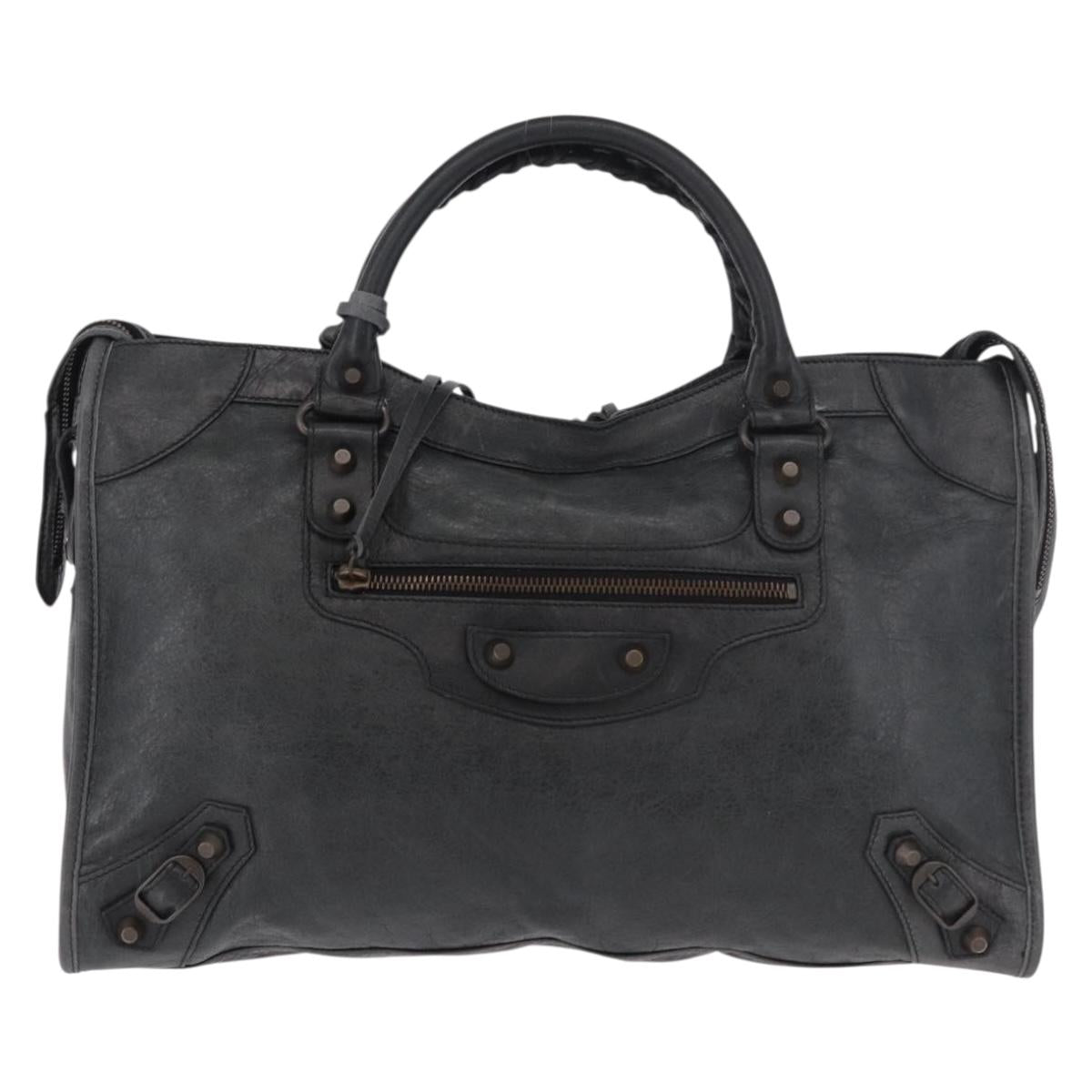 BALENCIAGA The City Hand Bag Leather 2way Black 115748 Auth 185364SAM