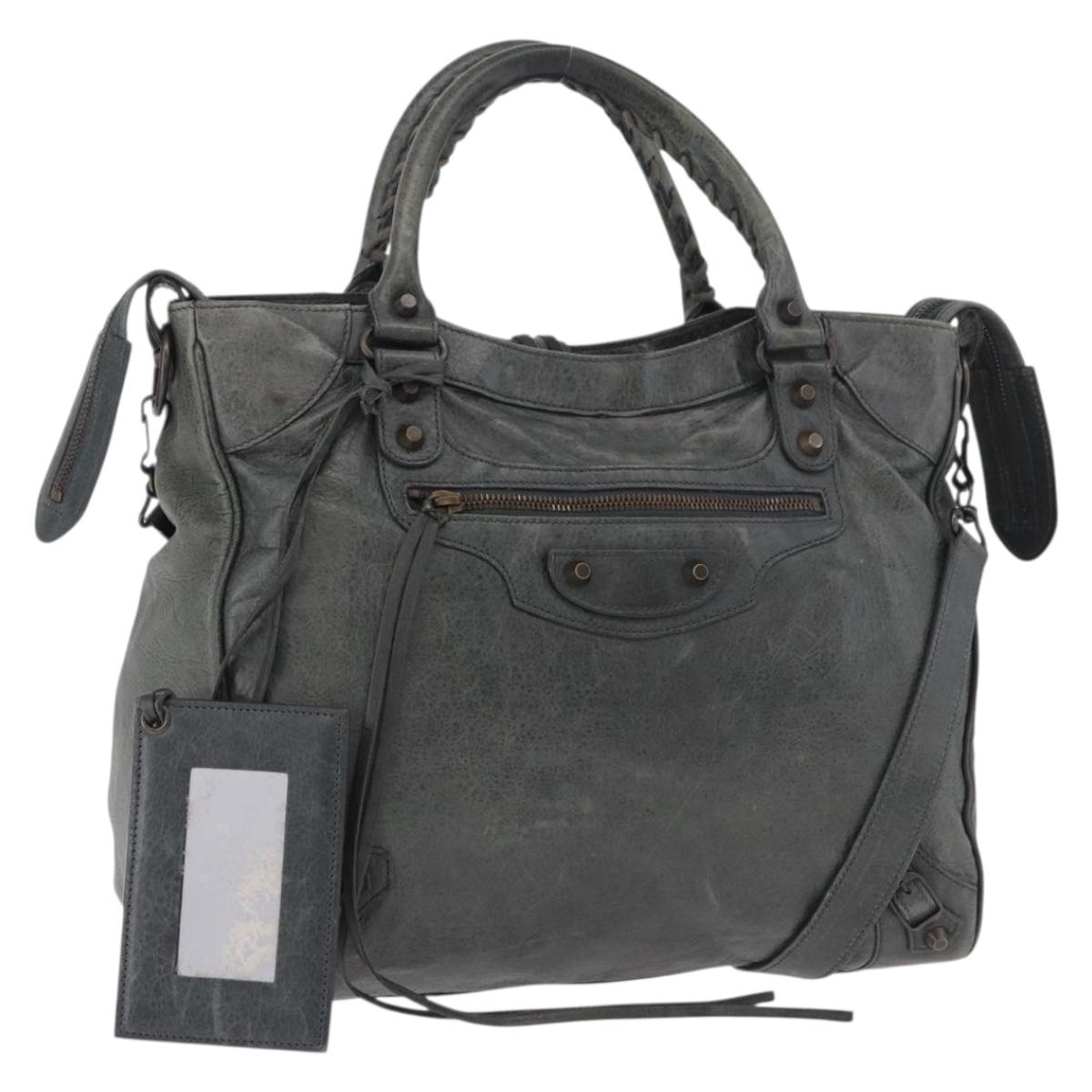 BALENCIAGA Vero Hand Bag Leather 2way Gray 235216 Auth 185366V