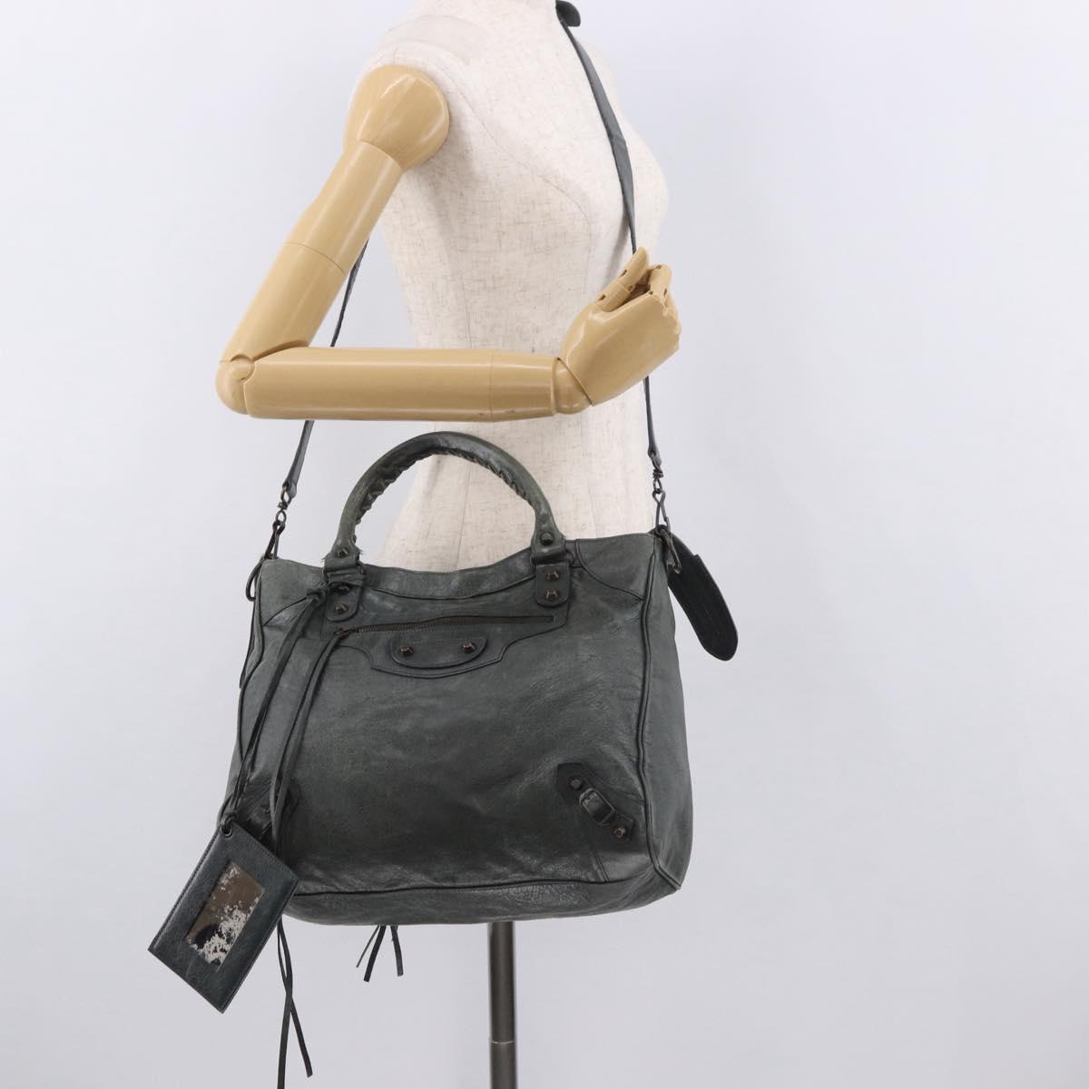 BALENCIAGA Vero Hand Bag Leather 2way Gray 235216 Auth 185366V