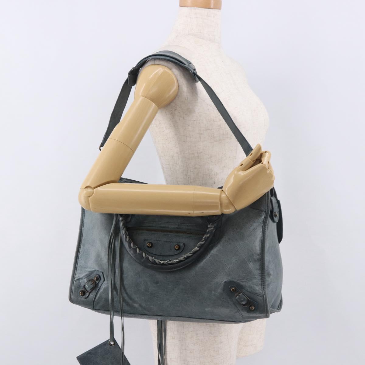 BALENCIAGA The City Bag Leather 2way Light Blue Gold Silver 115748 Auth 185367V