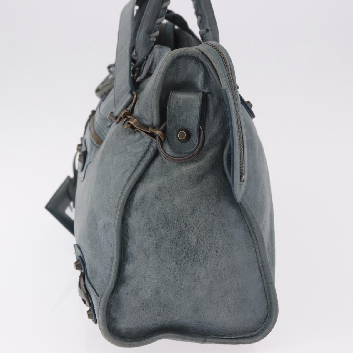 BALENCIAGA The City Bag Leather 2way Light Blue Gold Silver 115748 Auth 185367V