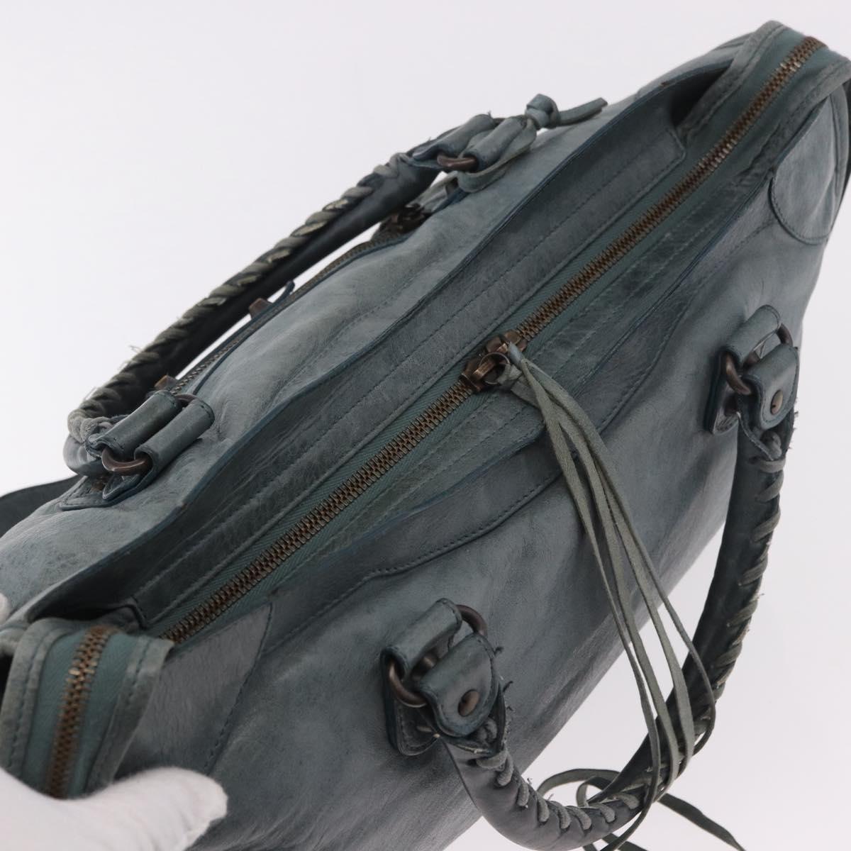 BALENCIAGA The City Bag Leather 2way Light Blue Gold Silver 115748 Auth 185367V