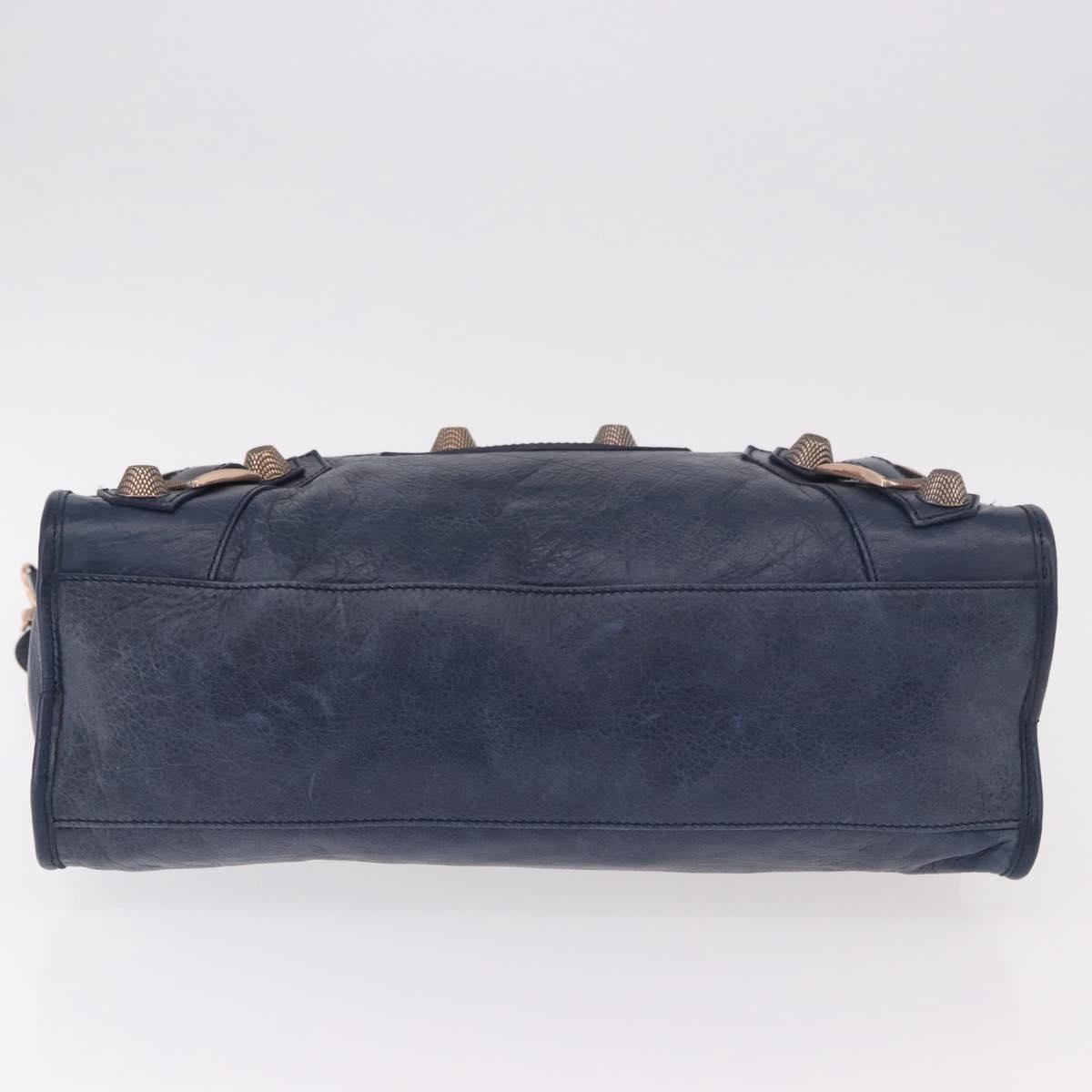 BALENCIAGA The Giant City Hand Bag Leather 2way Navy Gold 173084 Auth 185368SAM