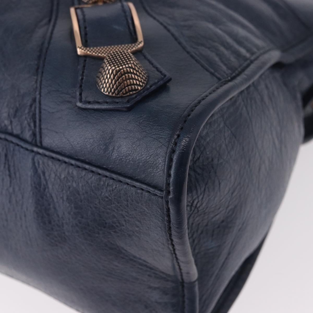 BALENCIAGA The Giant City Hand Bag Leather 2way Navy Gold 173084 Auth 185368SAM