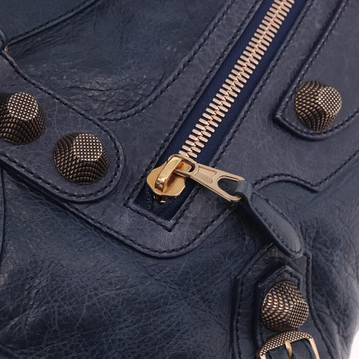 BALENCIAGA The Giant City Hand Bag Leather 2way Navy Gold 173084 Auth 185368SAM