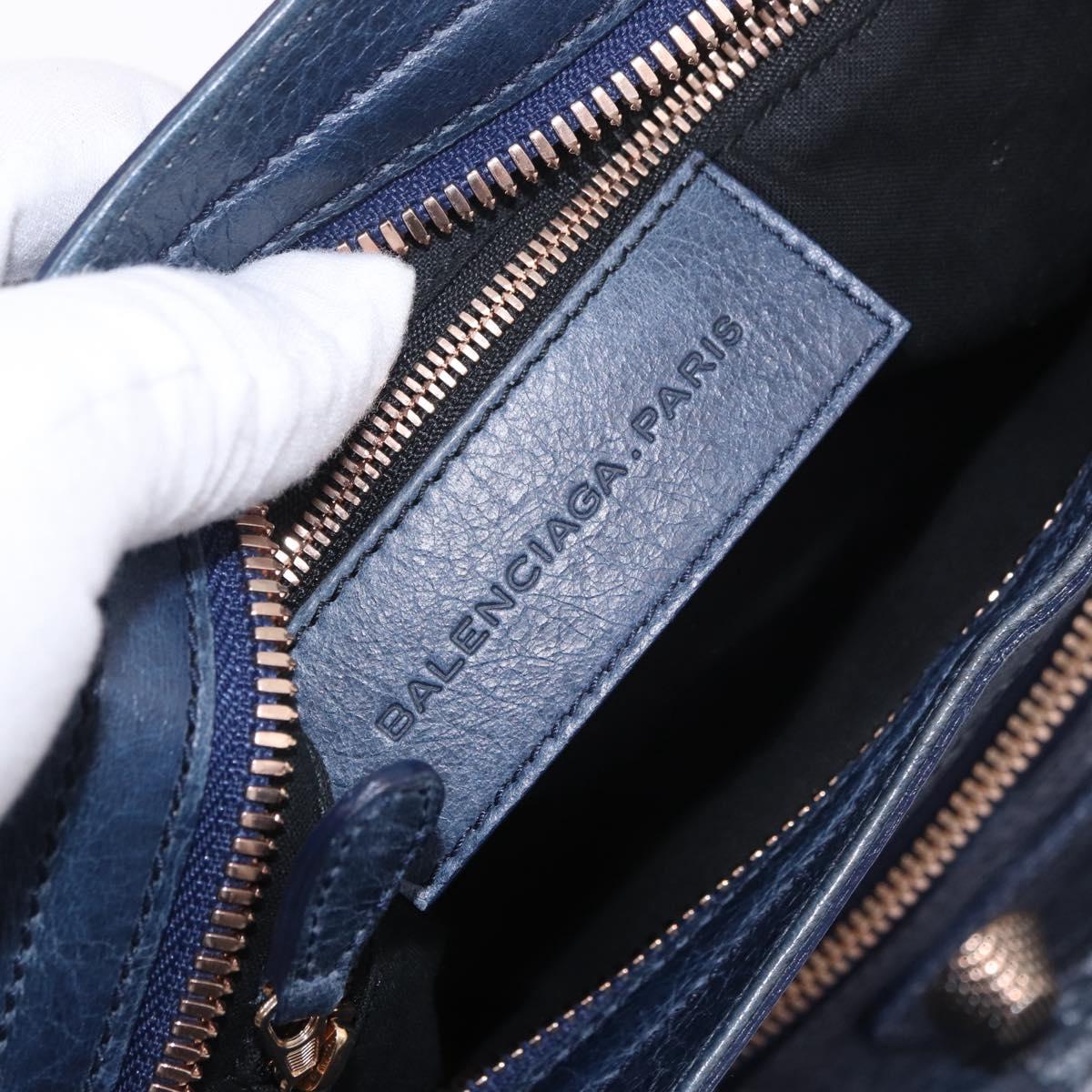BALENCIAGA The Giant City Hand Bag Leather 2way Navy Gold 173084 Auth 185368SAM