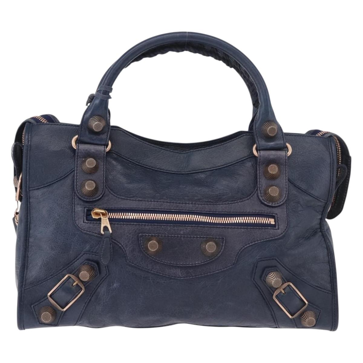 BALENCIAGA The Giant City Hand Bag Leather 2way Navy Gold 173084 Auth 185368SAM