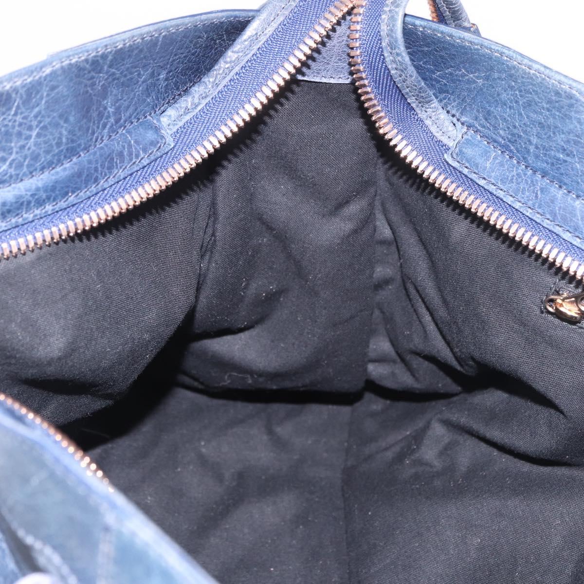 BALENCIAGA The Giant City Hand Bag Leather 2way Navy Gold 173084 Auth 185368SAM