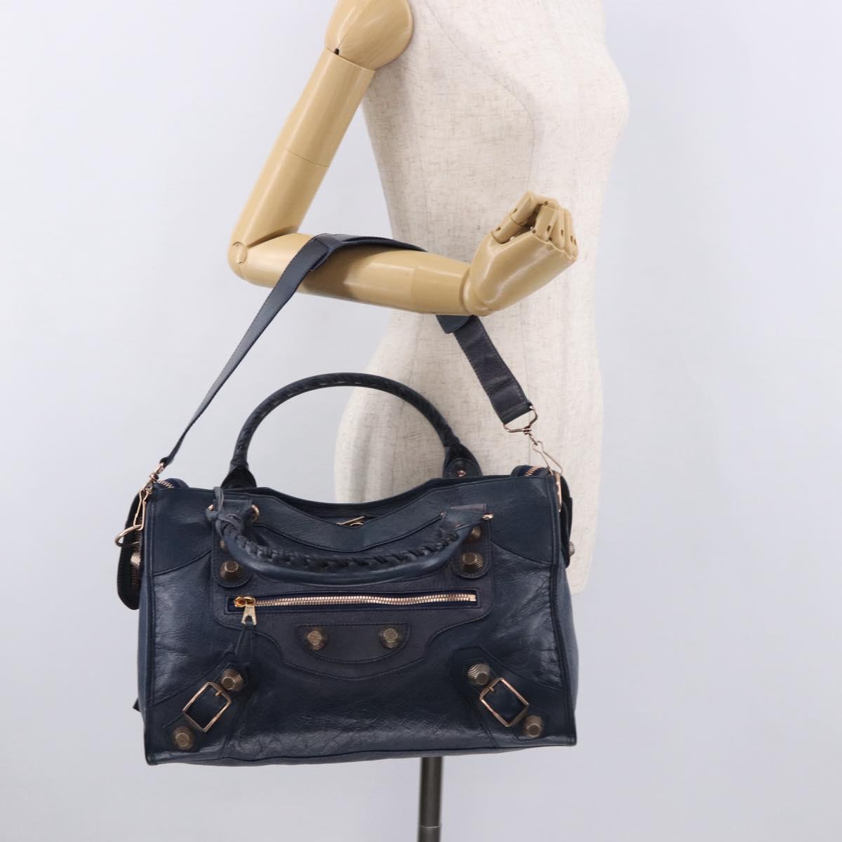BALENCIAGA The Giant City Hand Bag Leather 2way Navy Gold 173084 Auth 185368SAM
