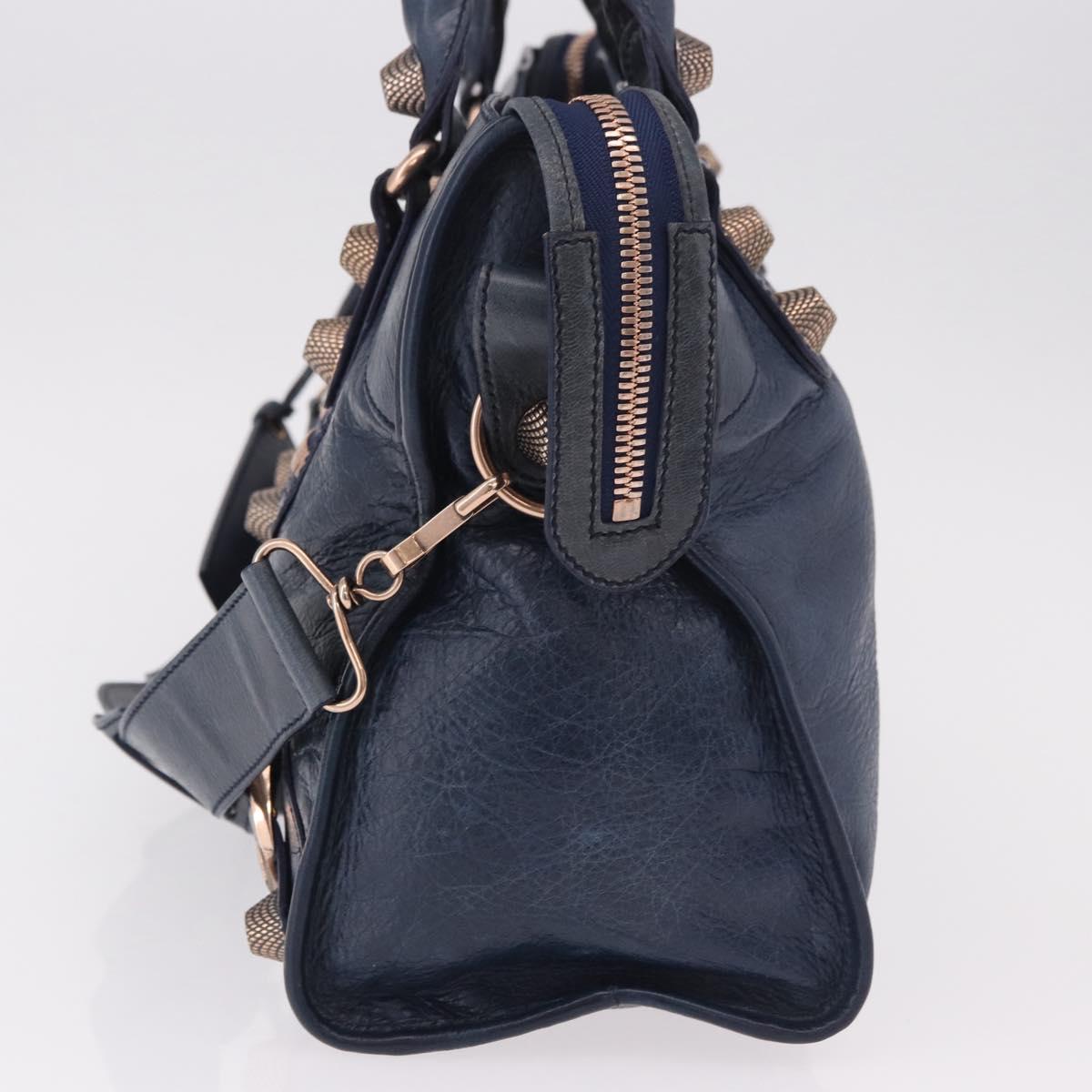 BALENCIAGA The Giant City Hand Bag Leather 2way Navy Gold 173084 Auth 185368SAM