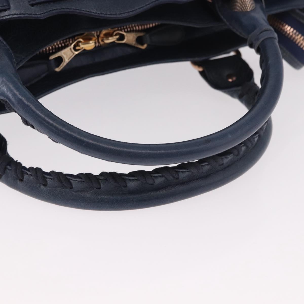 BALENCIAGA The Giant City Hand Bag Leather 2way Navy Gold 173084 Auth 185368SAM