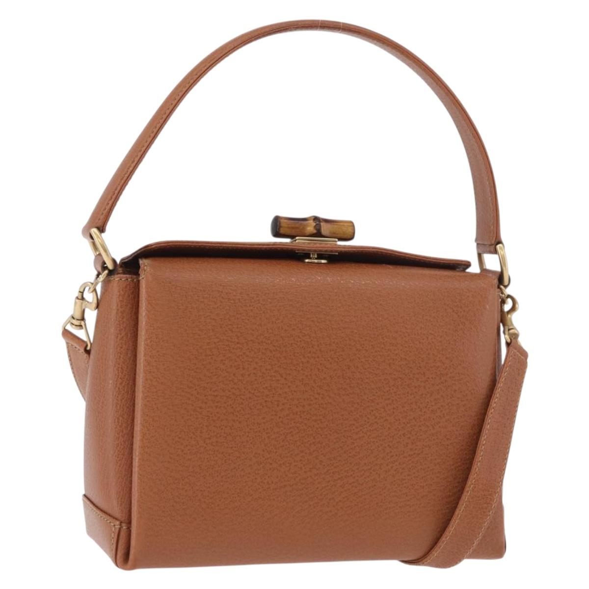 GUCCI Bamboo Hand Bag Leather 2way Brown Gold Auth 185369