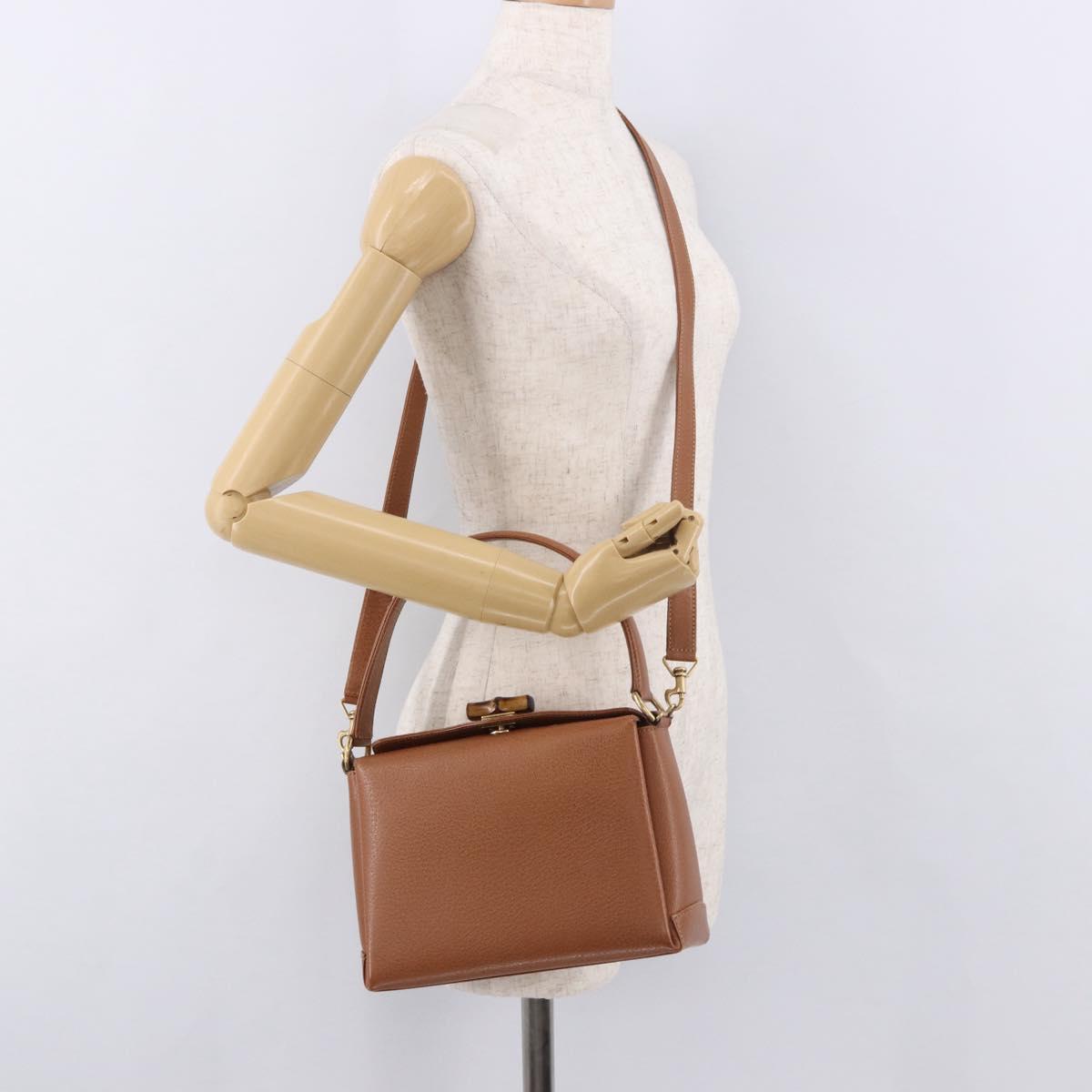 GUCCI Bamboo Hand Bag Leather 2way Brown Gold Auth 185369