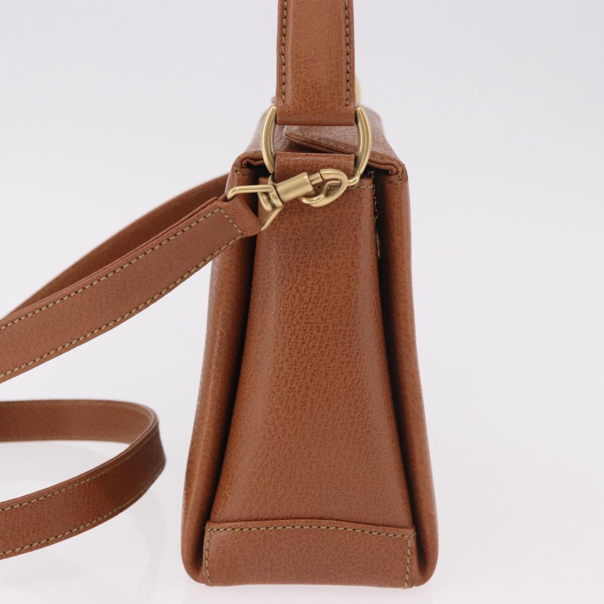 GUCCI Bamboo Hand Bag Leather 2way Brown Gold Auth 185369