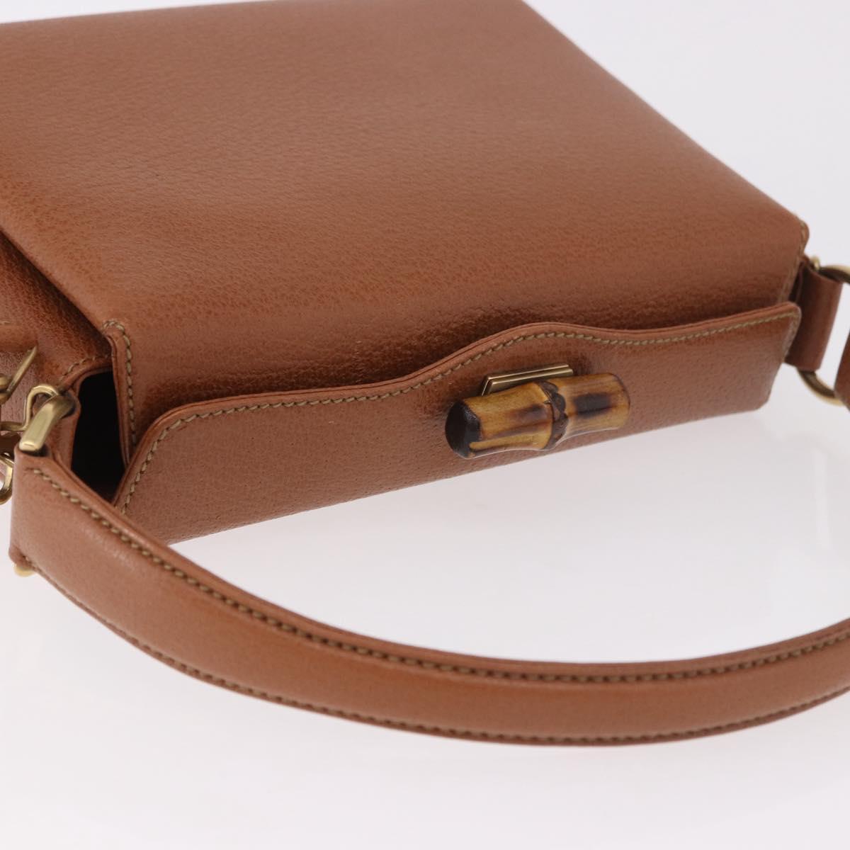 GUCCI Bamboo Hand Bag Leather 2way Brown Gold Auth 185369