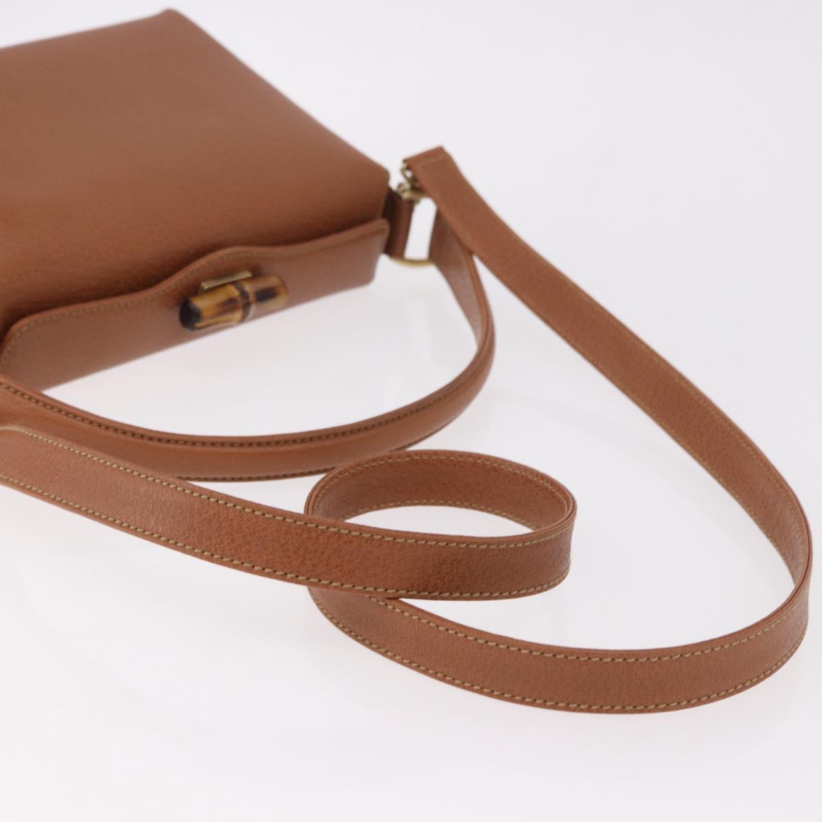 GUCCI Bamboo Hand Bag Leather 2way Brown Gold Auth 185369
