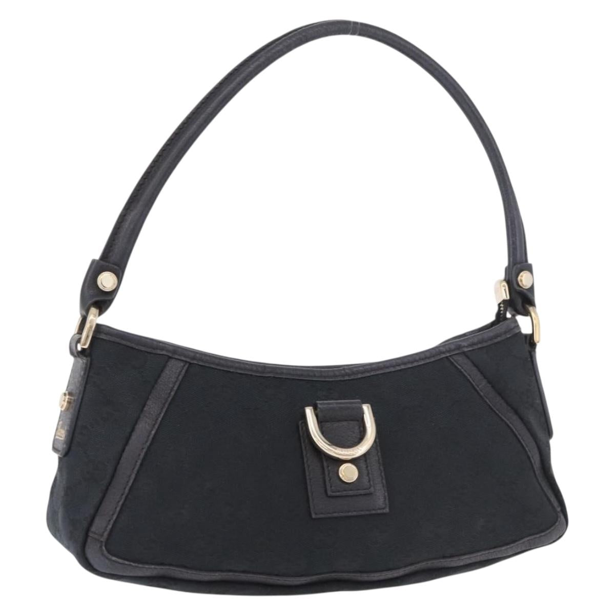 GUCCI GG Canvas Shoulder Bag Black Gold 130939 Auth 185370V