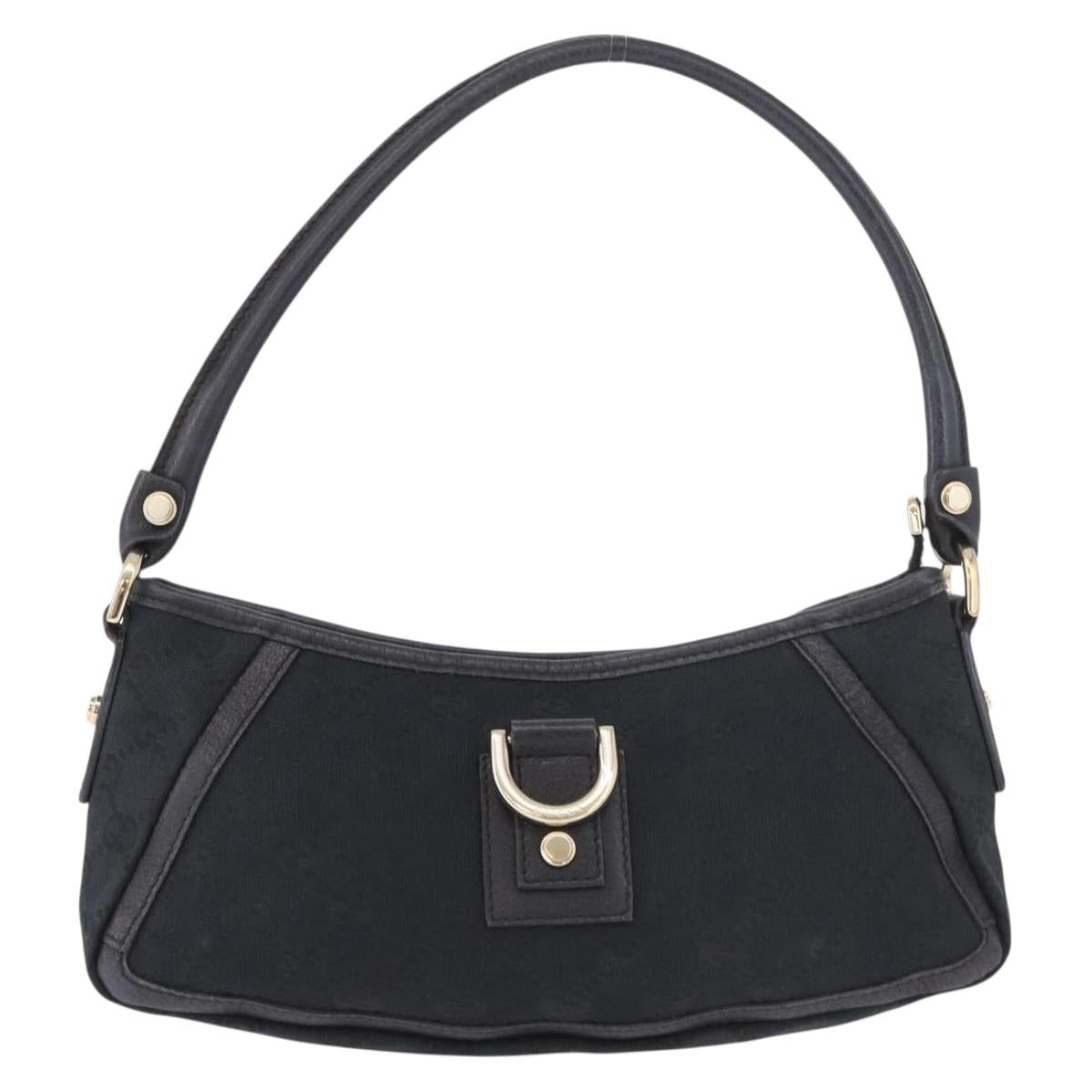 GUCCI GG Canvas Shoulder Bag Black Gold 130939 Auth 185370V