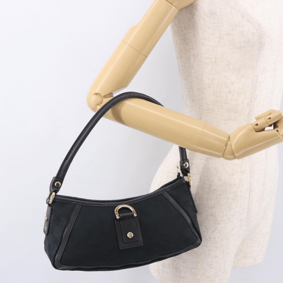 GUCCI GG Canvas Shoulder Bag Black Gold 130939 Auth 185370V