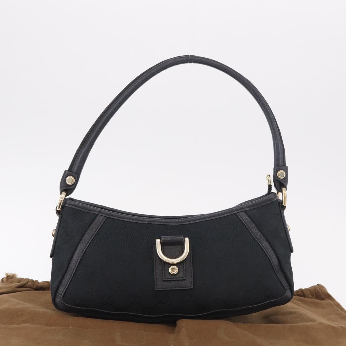 GUCCI GG Canvas Shoulder Bag Black Gold 130939 Auth 185370V