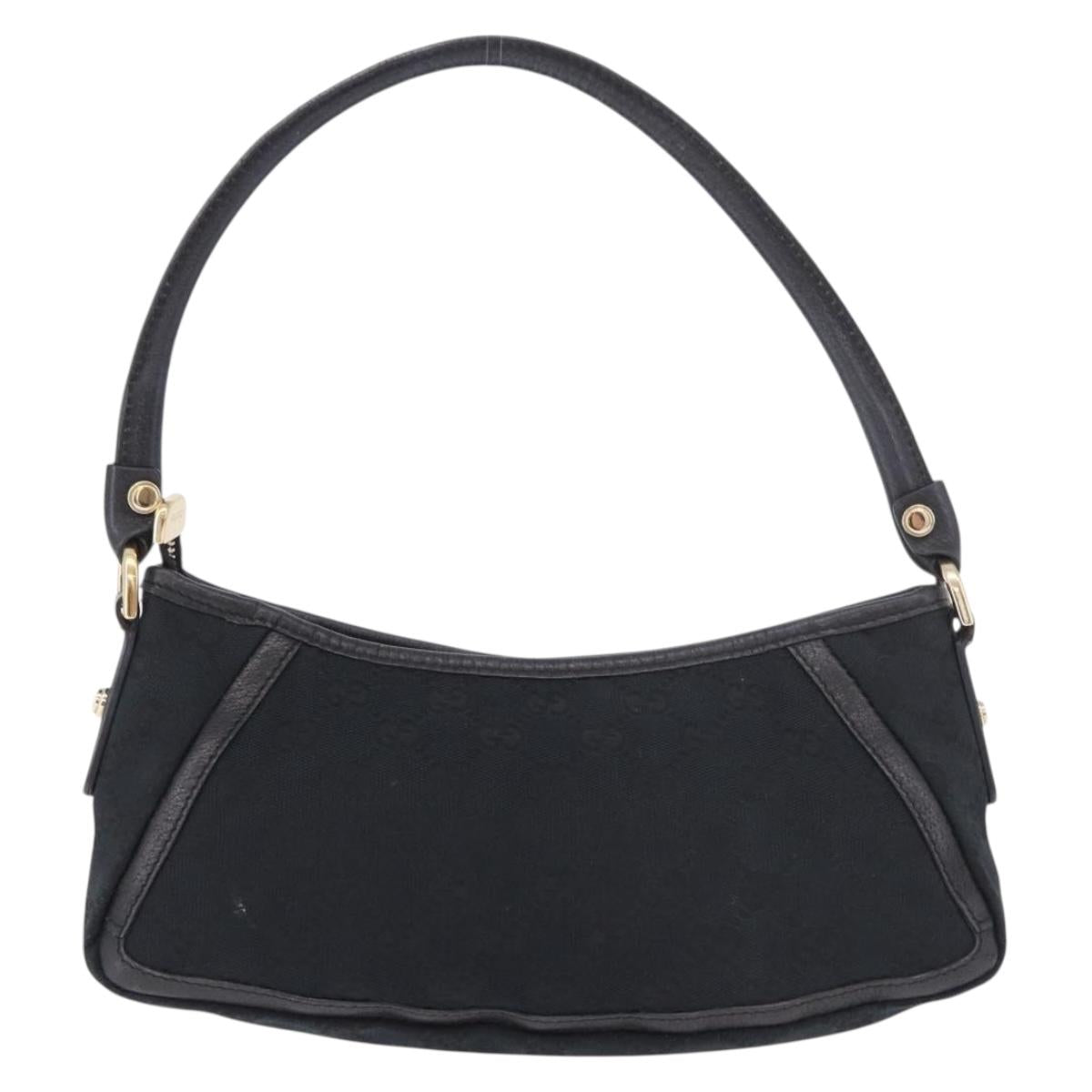 GUCCI GG Canvas Shoulder Bag Black Gold 130939 Auth 185370V