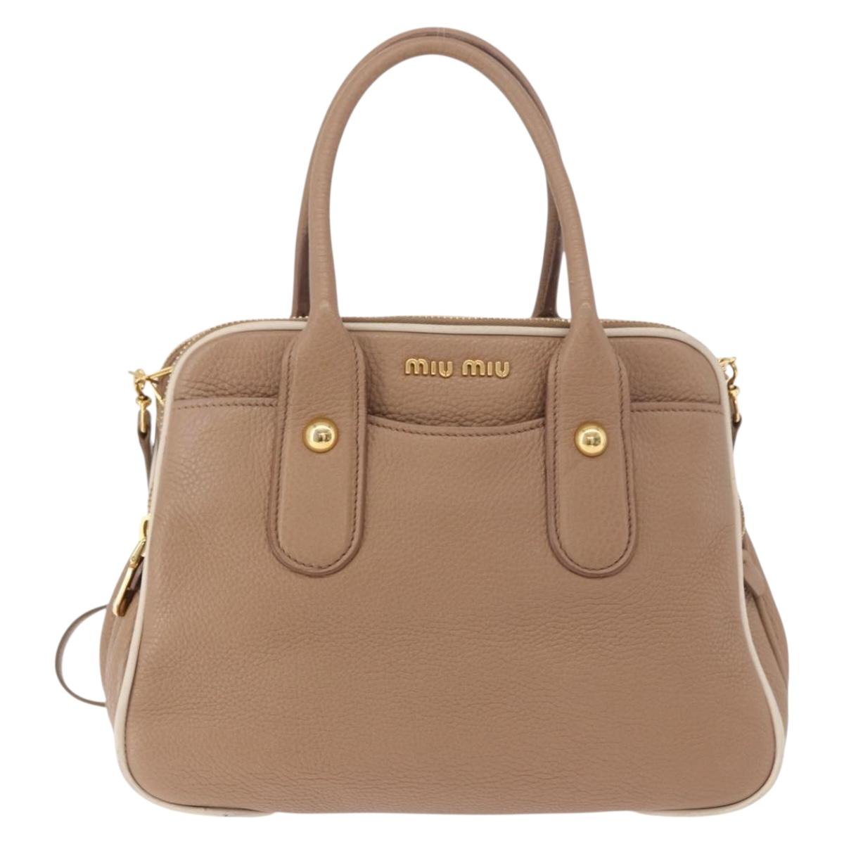 Miu Miu Hand Bag Leather 2way Beige Gold Auth 185372V
