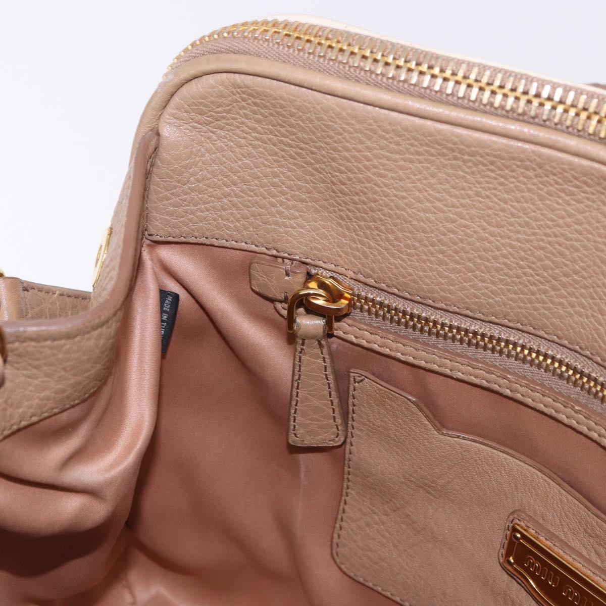 Miu Miu Hand Bag Leather 2way Beige Gold Auth 185372V