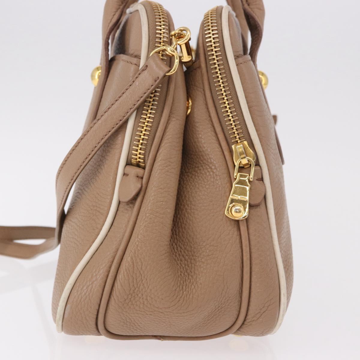 Miu Miu Hand Bag Leather 2way Beige Gold Auth 185372V