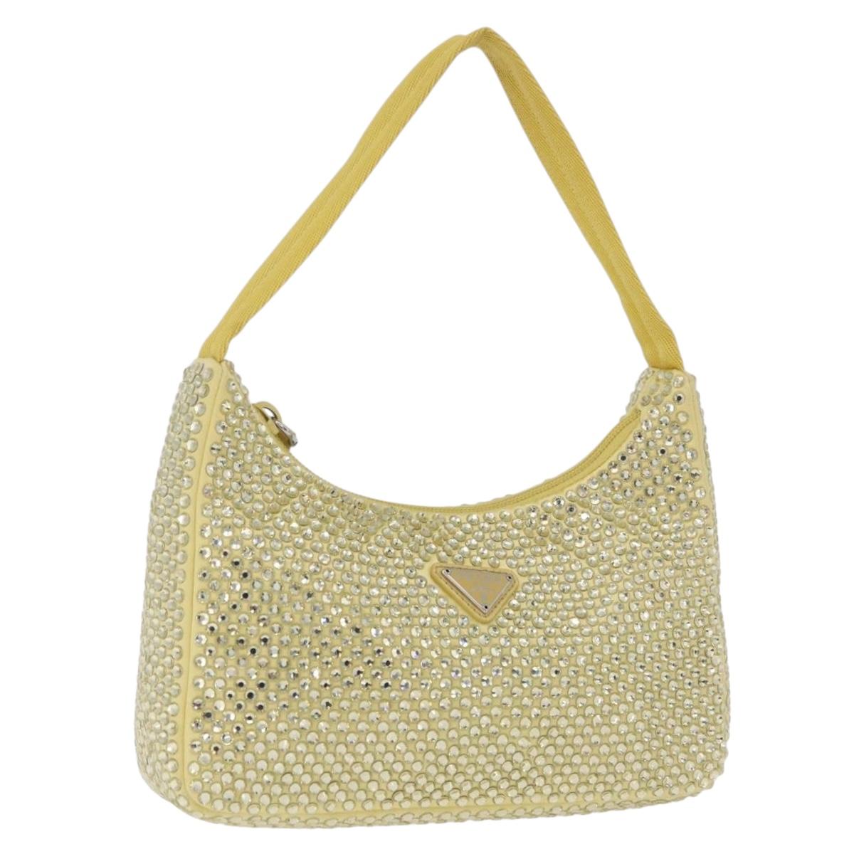 PRADA Hand Pouch Satin Yellow Silver Auth 185373SAM