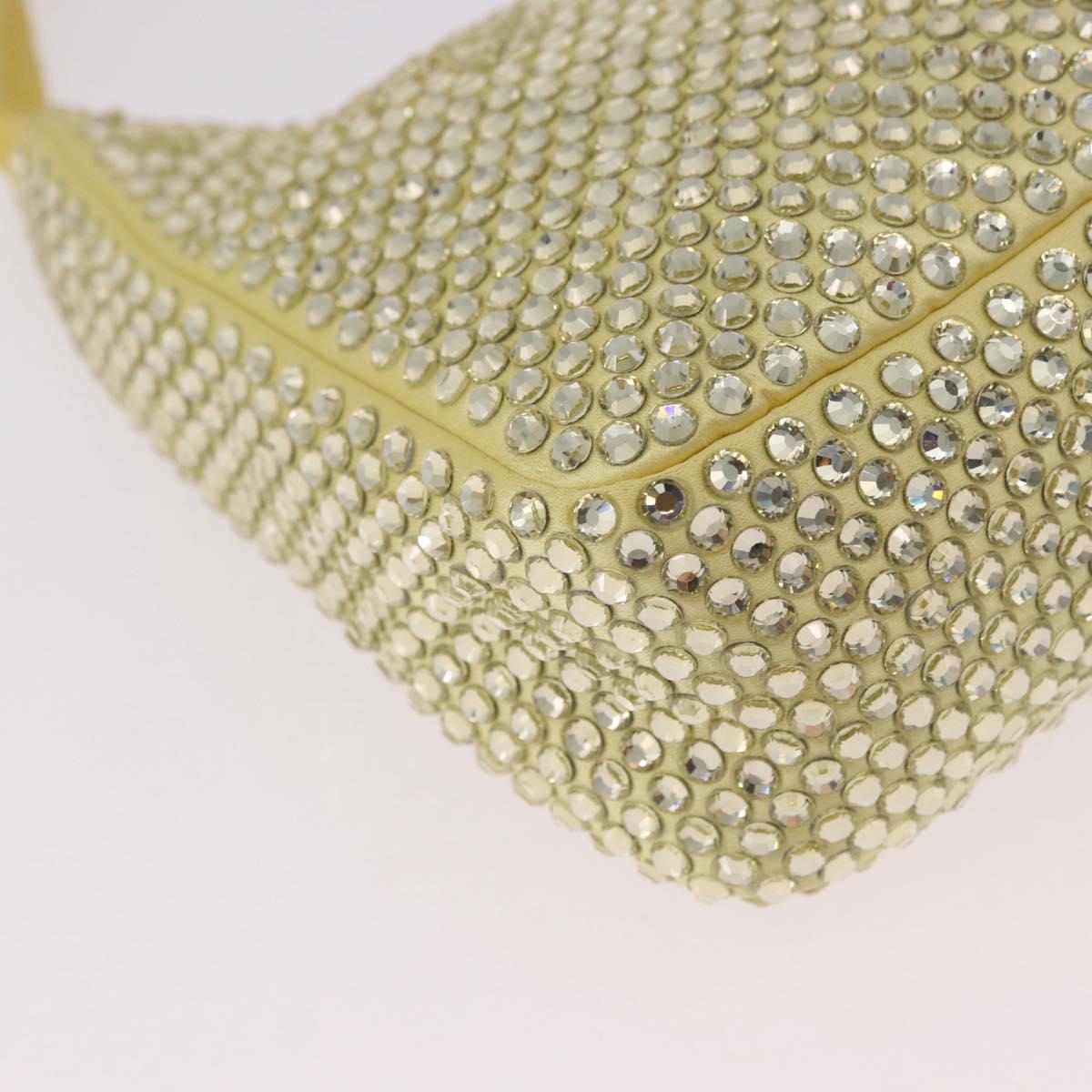 PRADA Hand Pouch Satin Yellow Silver Auth 185373SAM