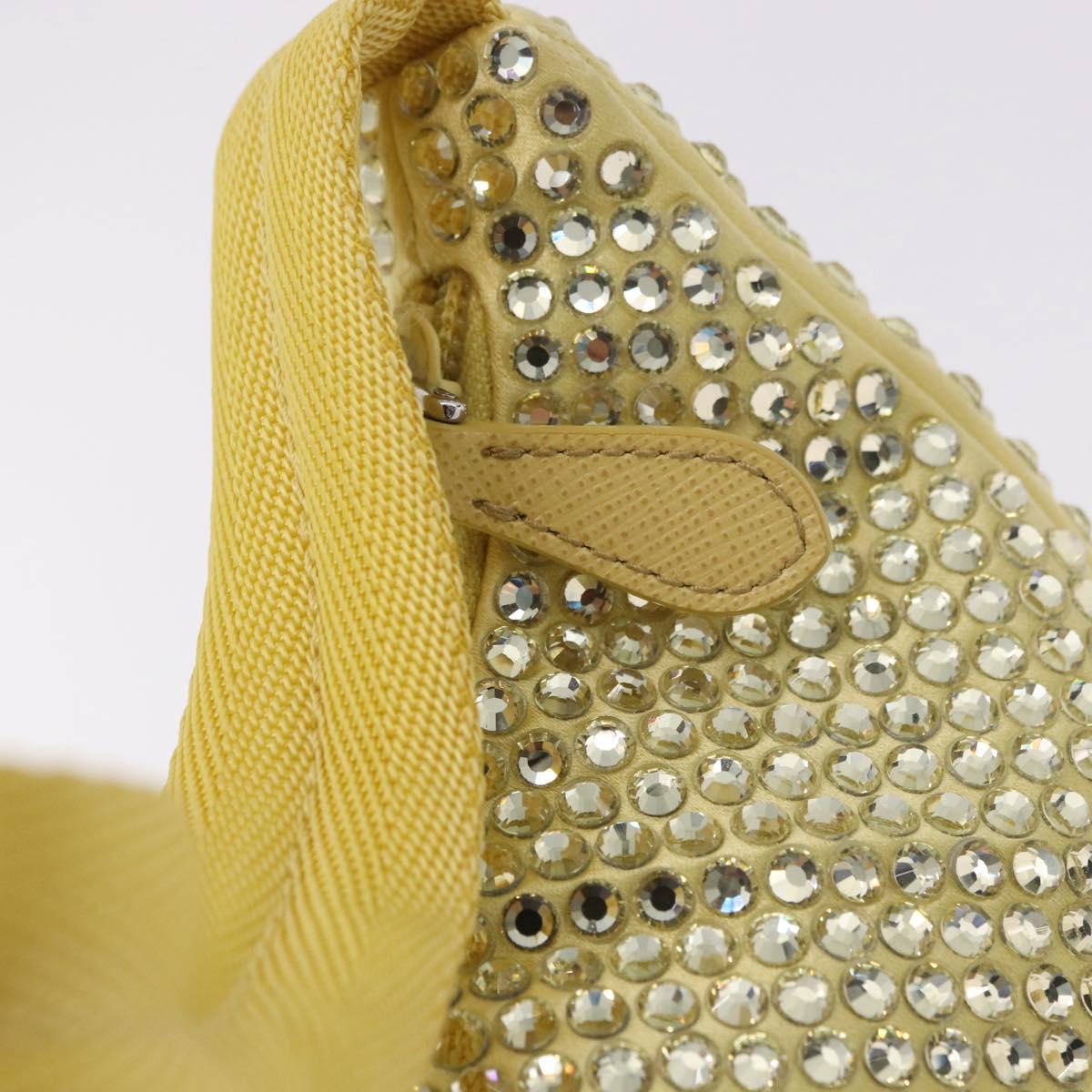 PRADA Hand Pouch Satin Yellow Silver Auth 185373SAM