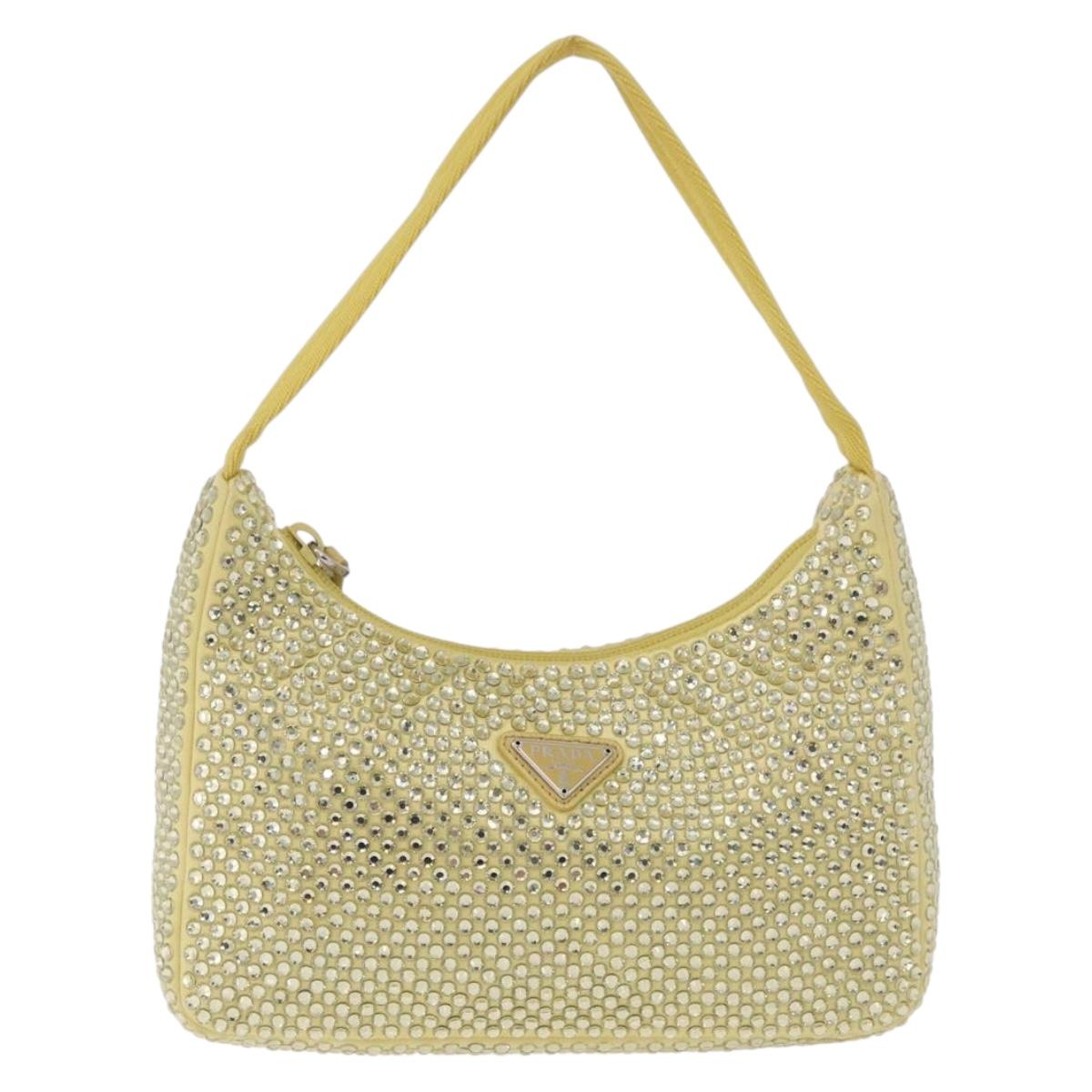 PRADA Hand Pouch Satin Yellow Silver Auth 185373SAM