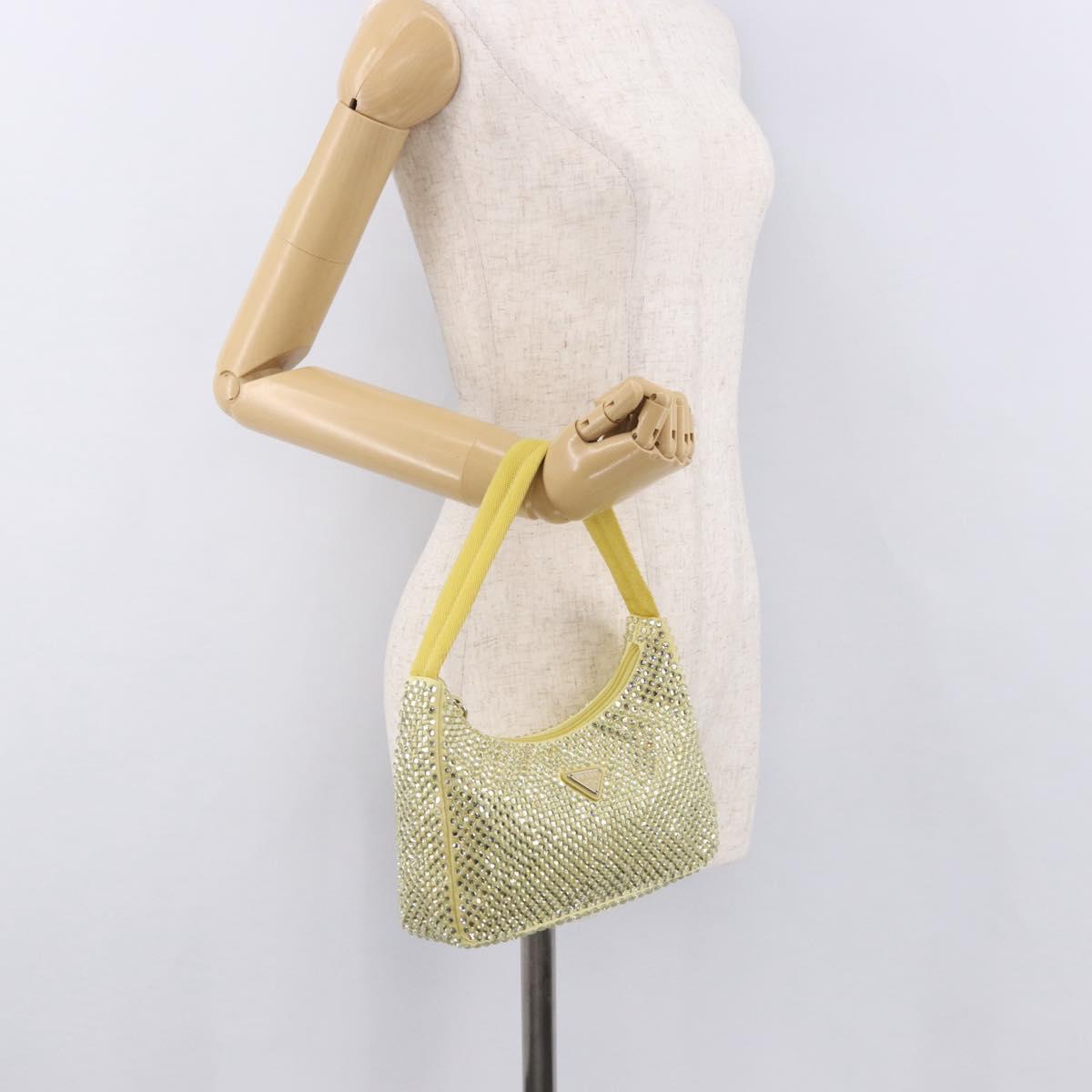 PRADA Hand Pouch Satin Yellow Silver Auth 185373SAM