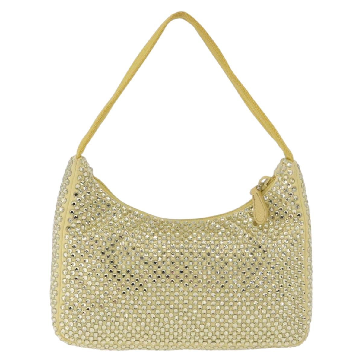 PRADA Hand Pouch Satin Yellow Silver Auth 185373SAM
