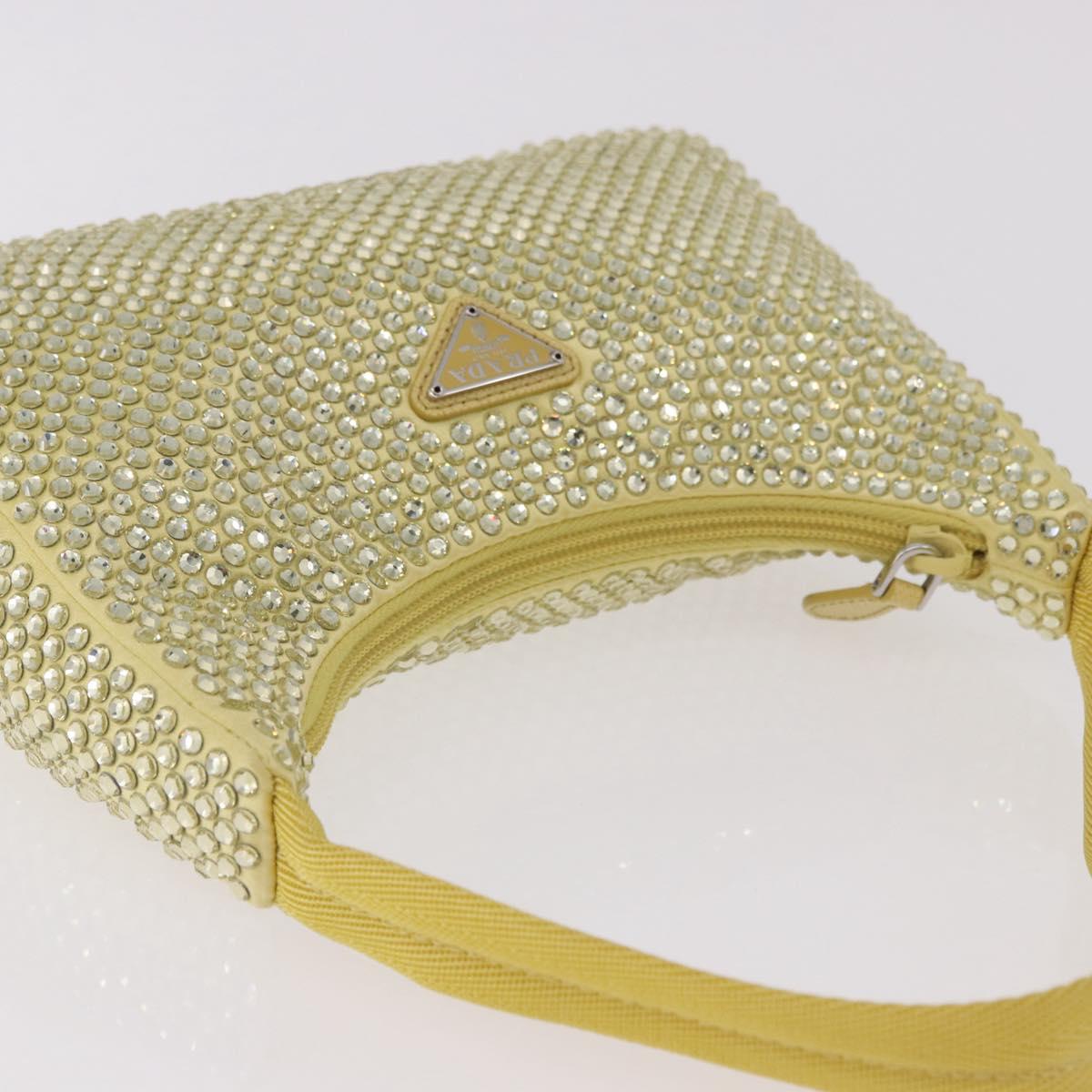 PRADA Hand Pouch Satin Yellow Silver Auth 185373SAM