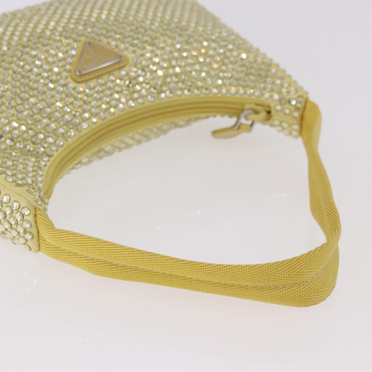 PRADA Hand Pouch Satin Yellow Silver Auth 185373SAM