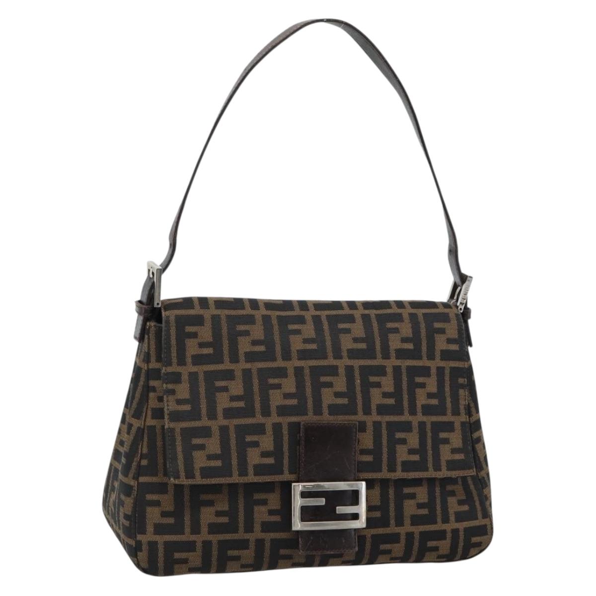 FENDI Zucca Canvas Mamma Baguette Shoulder Bag Black Brown Auth 185374V