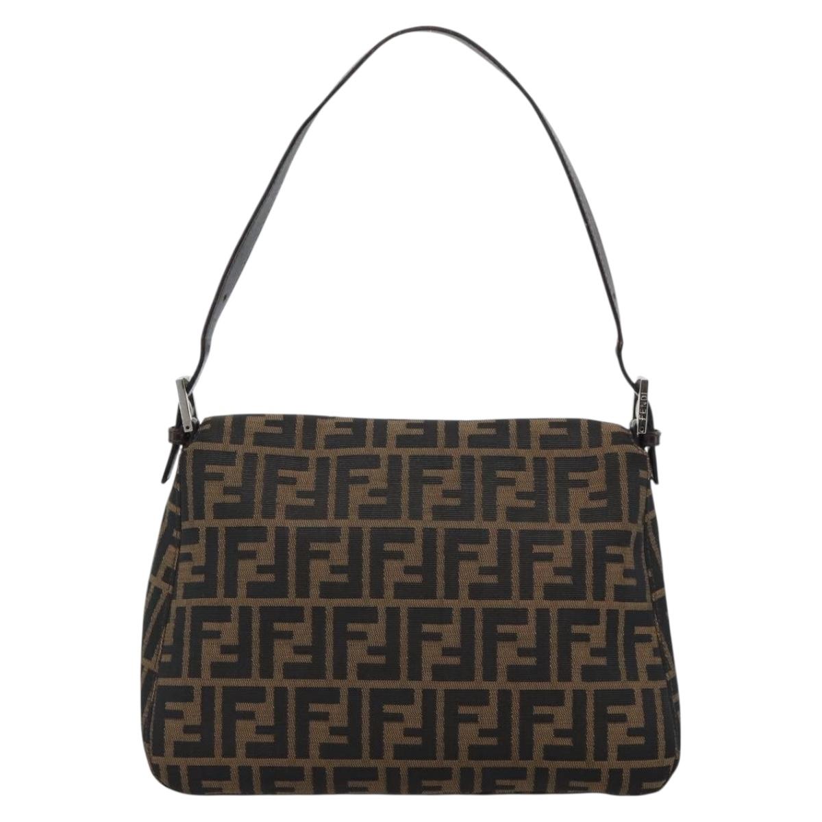 FENDI Zucca Canvas Mamma Baguette Shoulder Bag Black Brown Auth 185374V