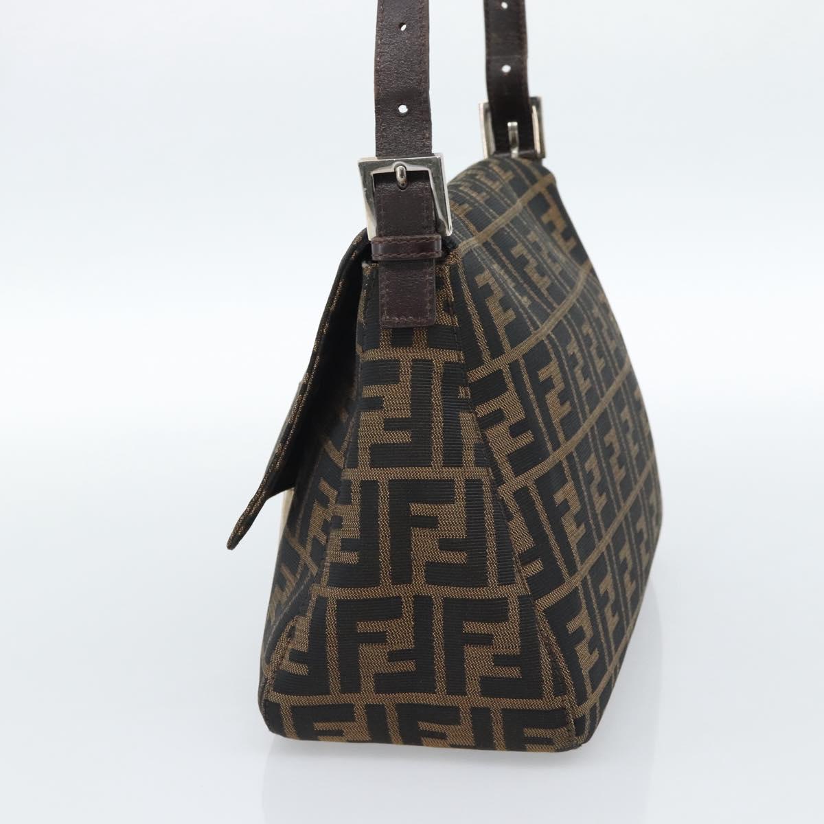 FENDI Zucca Canvas Mamma Baguette Shoulder Bag Black Brown Auth 185374V