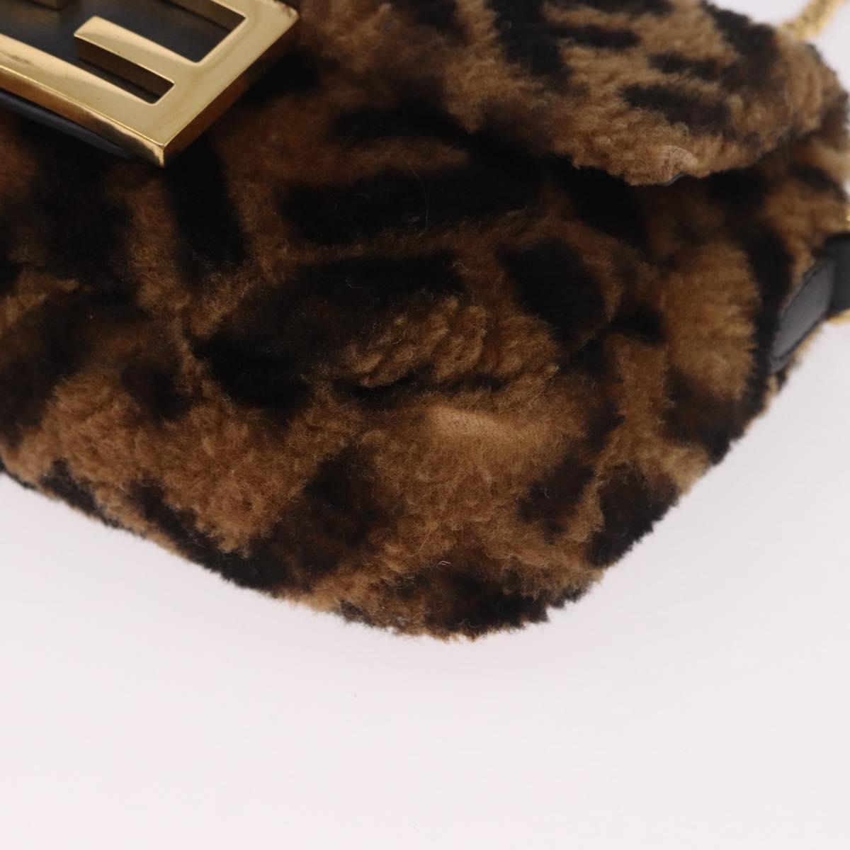 FENDI Zucca Canvas Chain Mamma Baguette Bag Mouton 2way Black Brown Auth 185375M