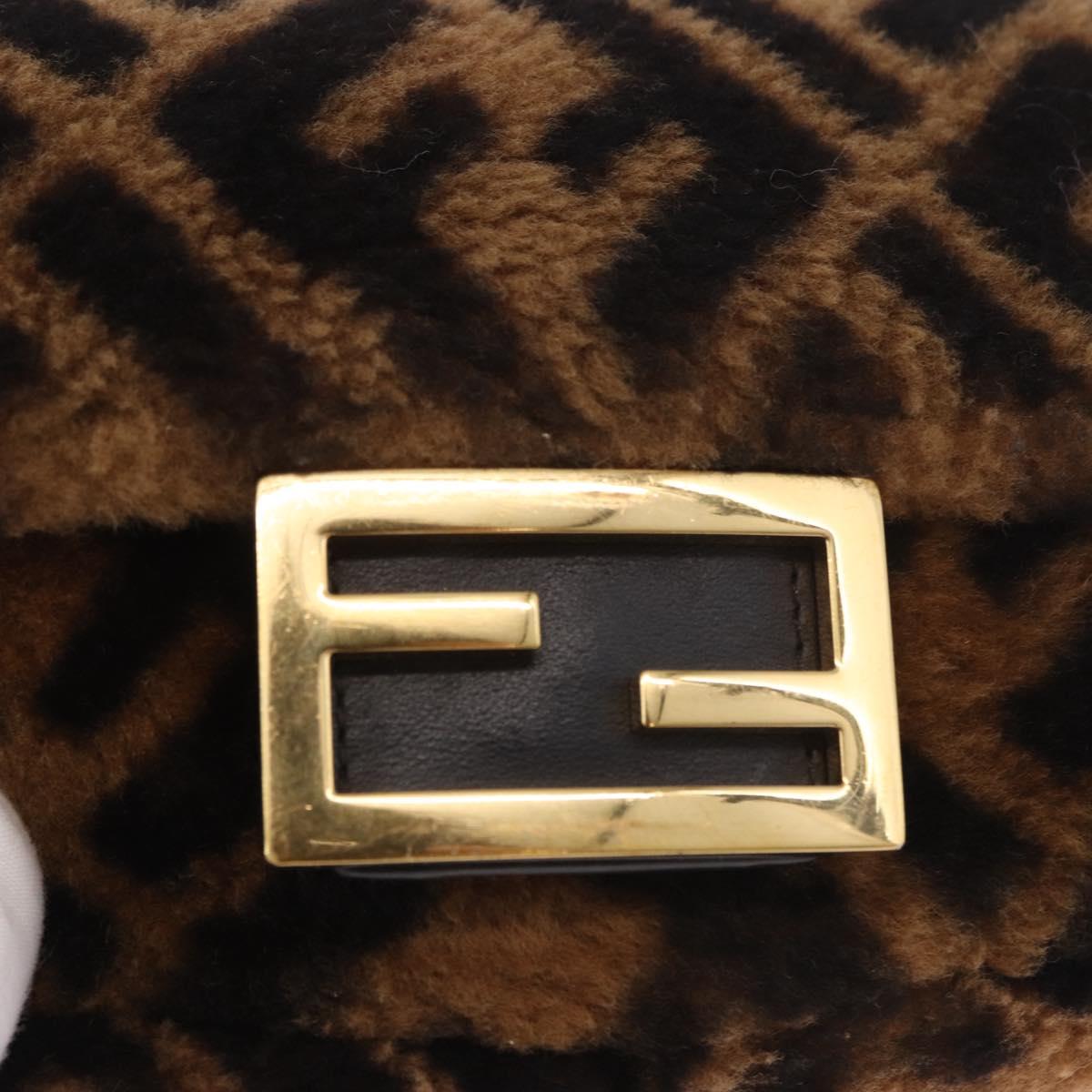 FENDI Zucca Canvas Chain Mamma Baguette Bag Mouton 2way Black Brown Auth 185375M