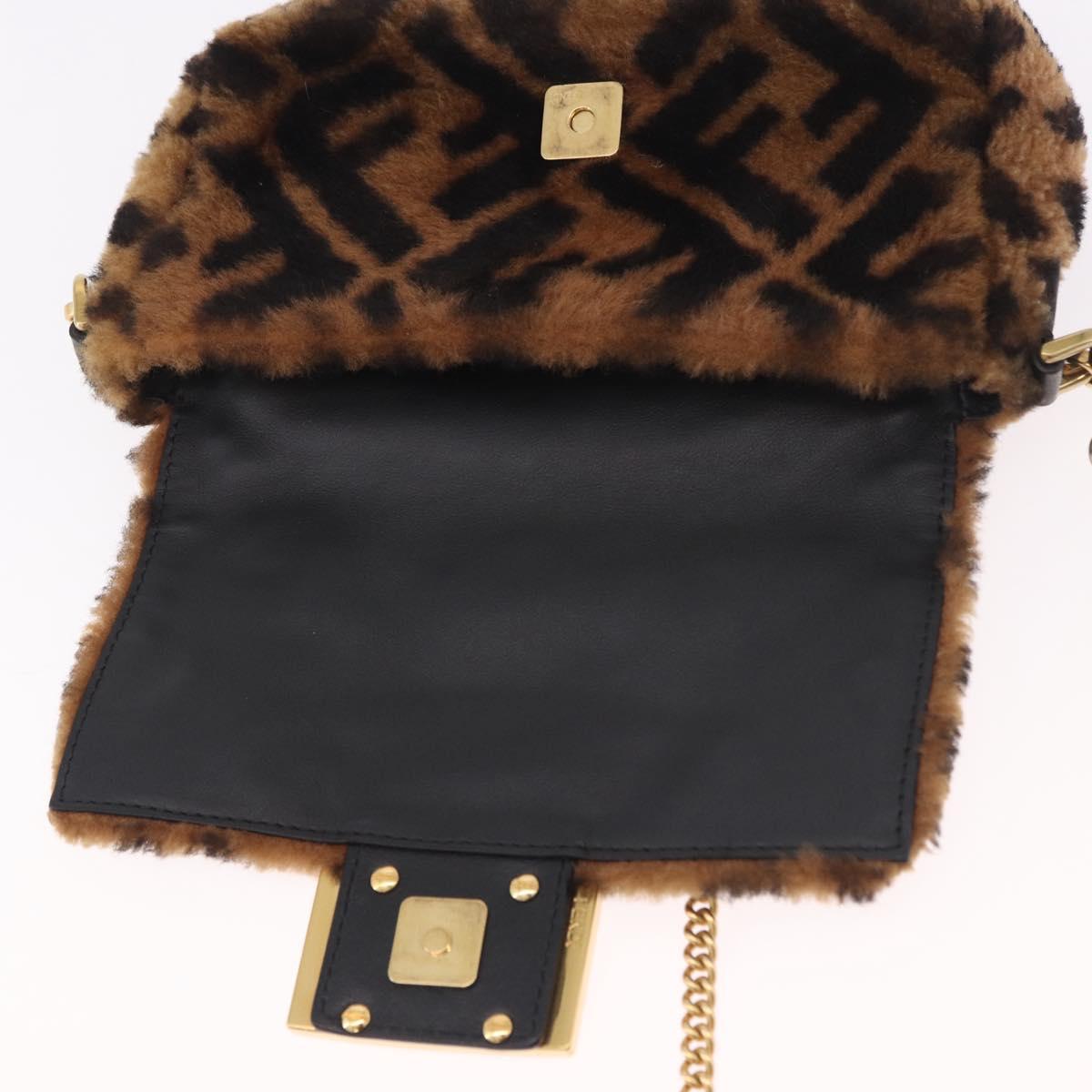 FENDI Zucca Canvas Chain Mamma Baguette Bag Mouton 2way Black Brown Auth 185375M